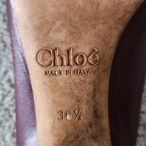 Chloe Lauren scalloped 2.25 heel all leather dark cherry shoes sz 36 1/2 sz 6.5 - Picture 13 of 16